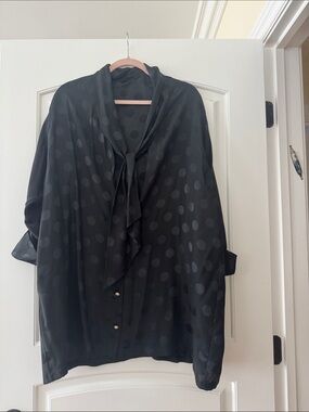 Dolce & Gabbana Black Polka Dot Silk Blouse with Neck Tie